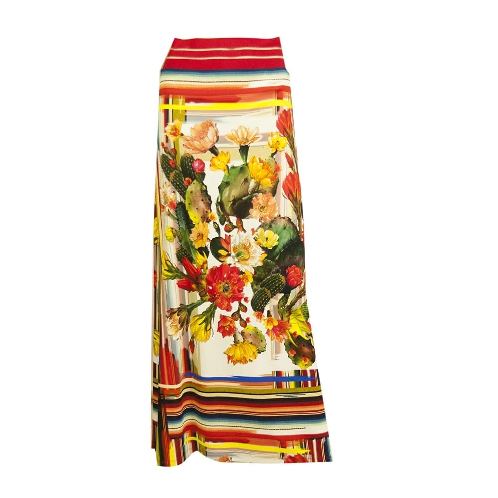 Fuzzi Multicolor Cactus Flowers Off Shoulder Top Long Maxi Skirt Set size S - 5