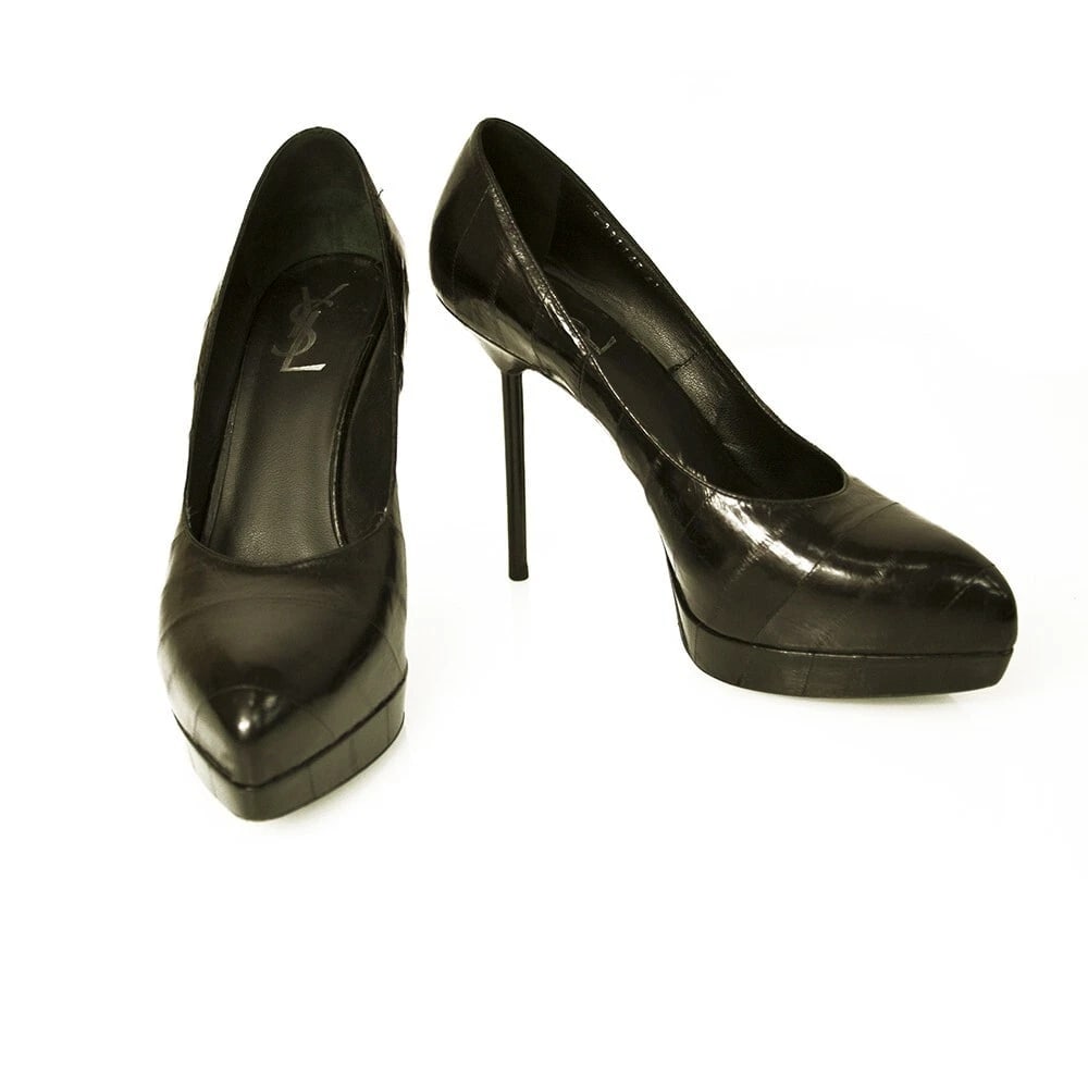 Yves Saint Laurent YSL Black Watersnake Leather Platform Heels Pumps 41 (1 of 9)