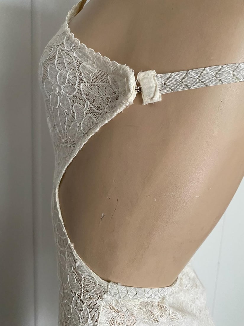 Vintage 1960s White Lace Body Suit Dancette Sz xS S - 5