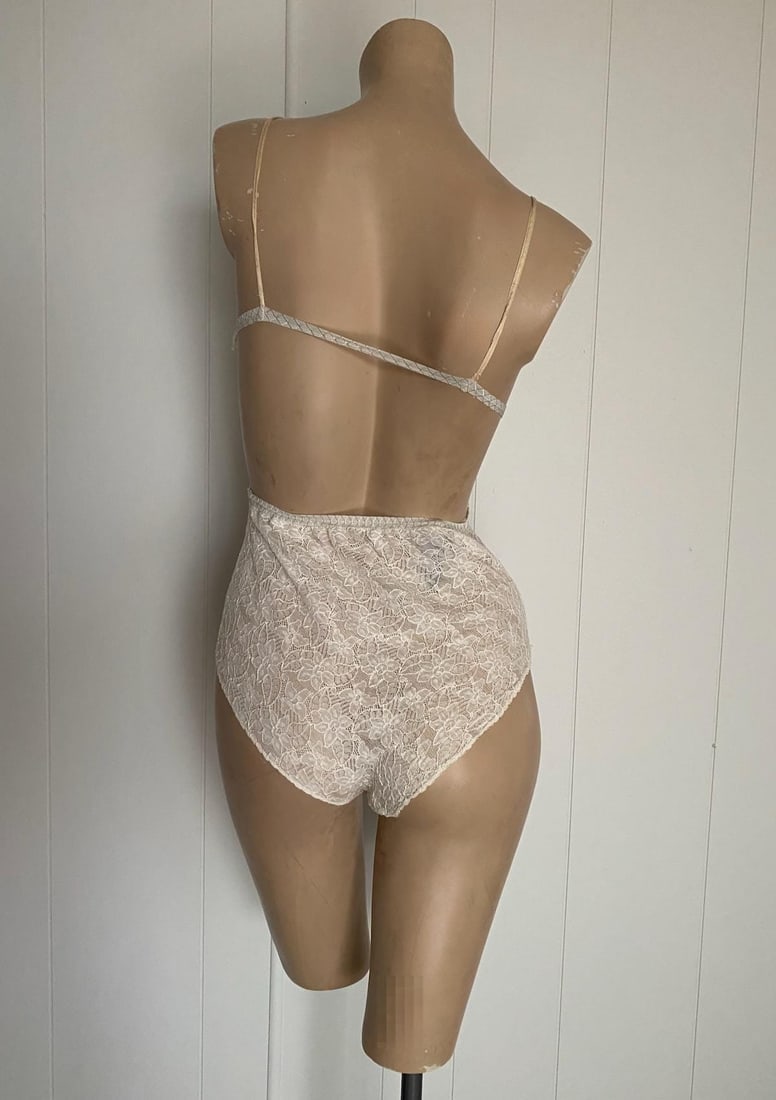 Vintage 1960s White Lace Body Suit Dancette Sz xS S - 7