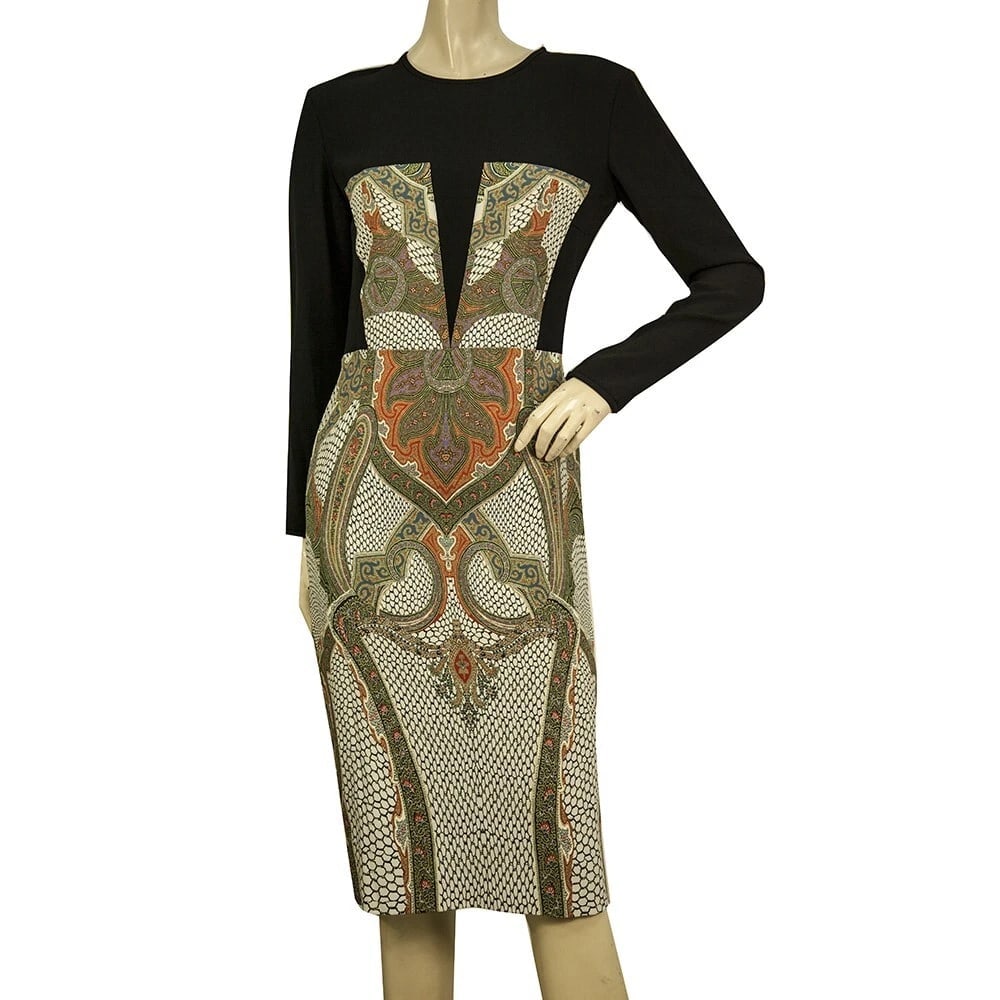 ETRO Black Multicolor Paisley Long Sleeve Bodycon Knee Length Dress size 42 (1 of 5)