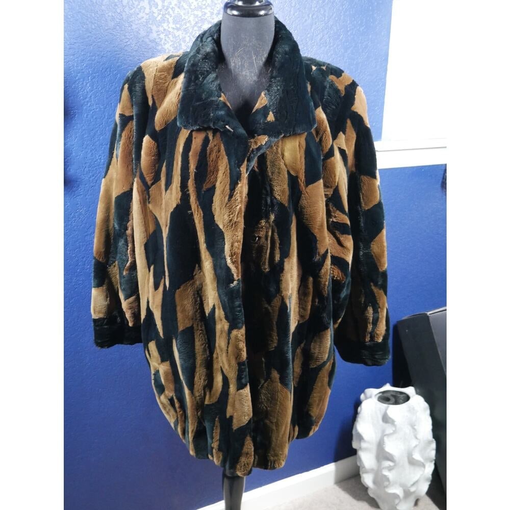 Beautiful Black & Brown Sheared Beaver Fur Stroller Coat Jacket XL Plus (1 of 5)