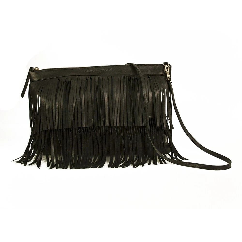 Stella Rittwagen Black Leather Boho Hippie Shoulder Bag with Fringes Handbag: Title:Stella Rittwagen Black Leather Boho Hippie Shoulder Bag with Fringes Handbag Description:Stella Rittwagen Black Leather Boho Hippie Shoulder Bag with Fringes Handbag A super chic bag this is a b