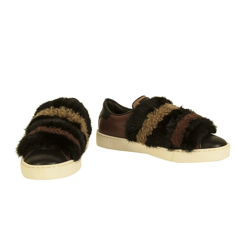 Santoni Black Brown Fur Leather Low Top Sneakers Trainers Shoes size 37 (1 of 9)
