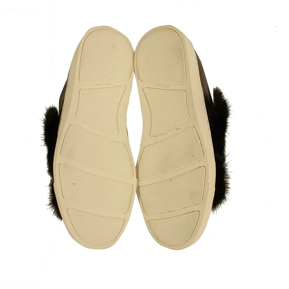 Santoni Black Brown Fur Leather Low Top Sneakers Trainers Shoes size 37 - 3