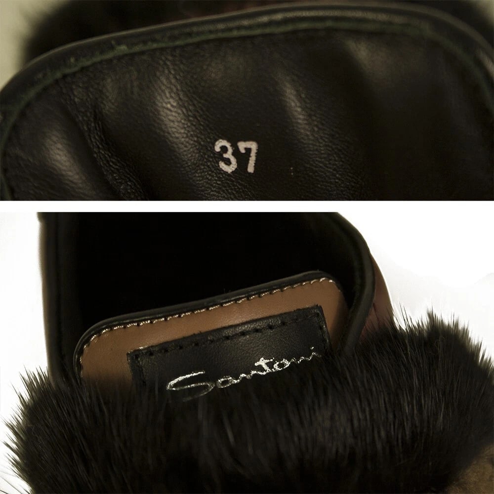 Santoni Black Brown Fur Leather Low Top Sneakers Trainers Shoes size 37 - 8