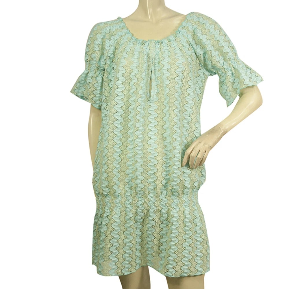 Melissa Odabash Blue Shiny Short Sleeves Cover Up Mini Summer Dress one size (1 of 6)