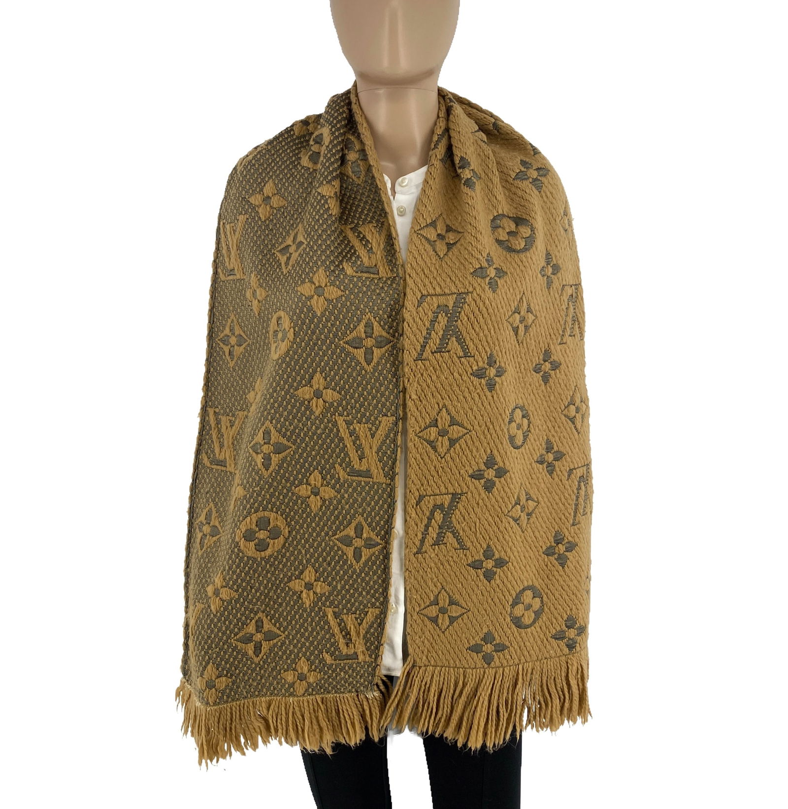 Louis Vuitton Thick Wool & Silk Blend Brown Scarf (1 of 10)