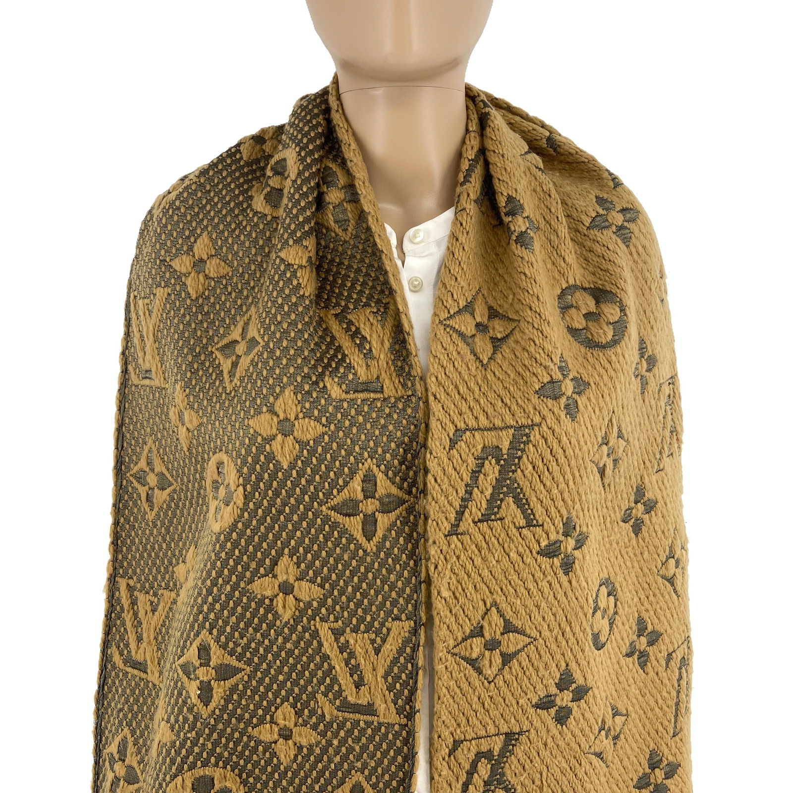 Louis Vuitton Thick Wool & Silk Blend Brown Scarf - 2