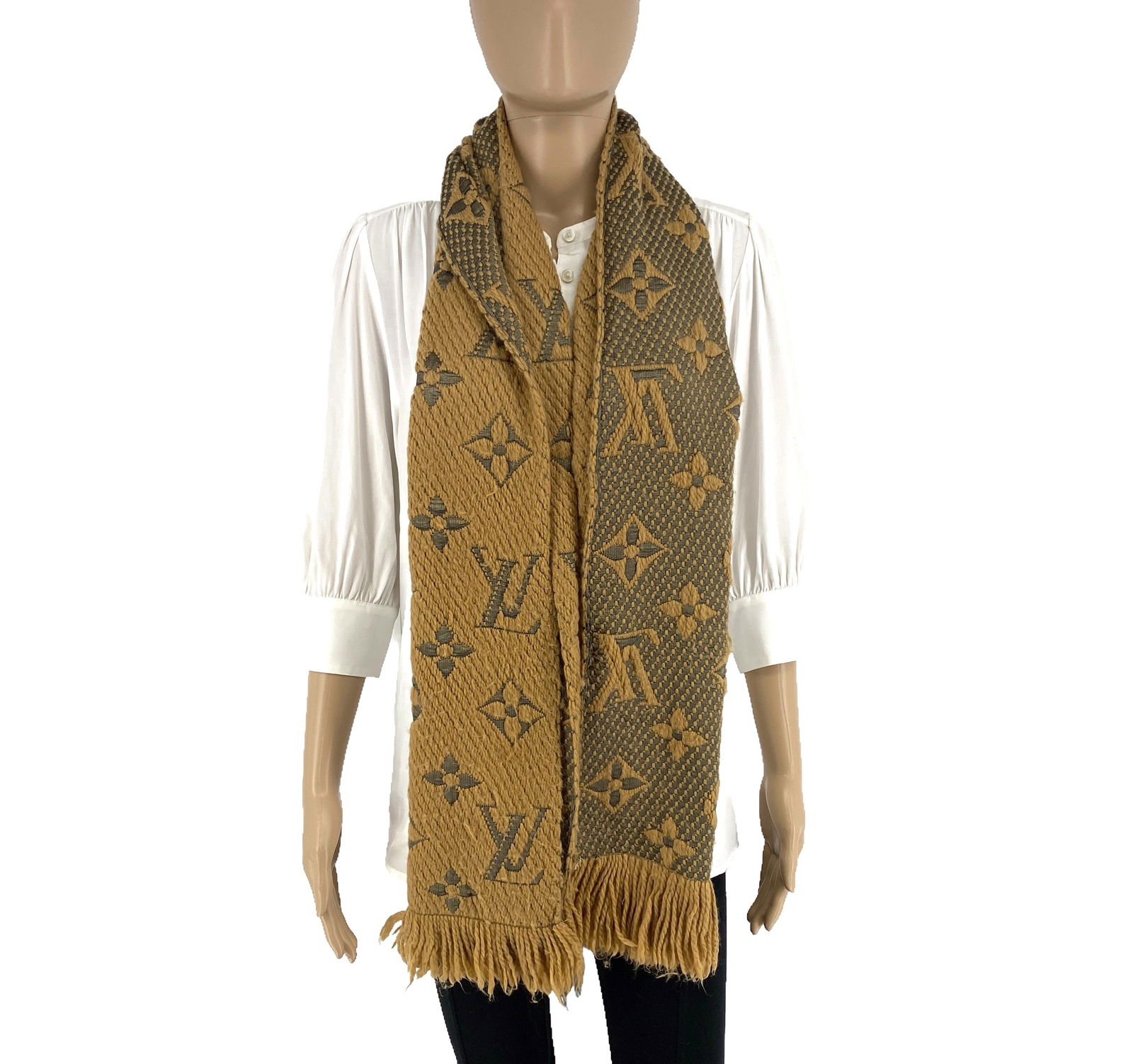 Louis Vuitton Thick Wool & Silk Blend Brown Scarf - 3