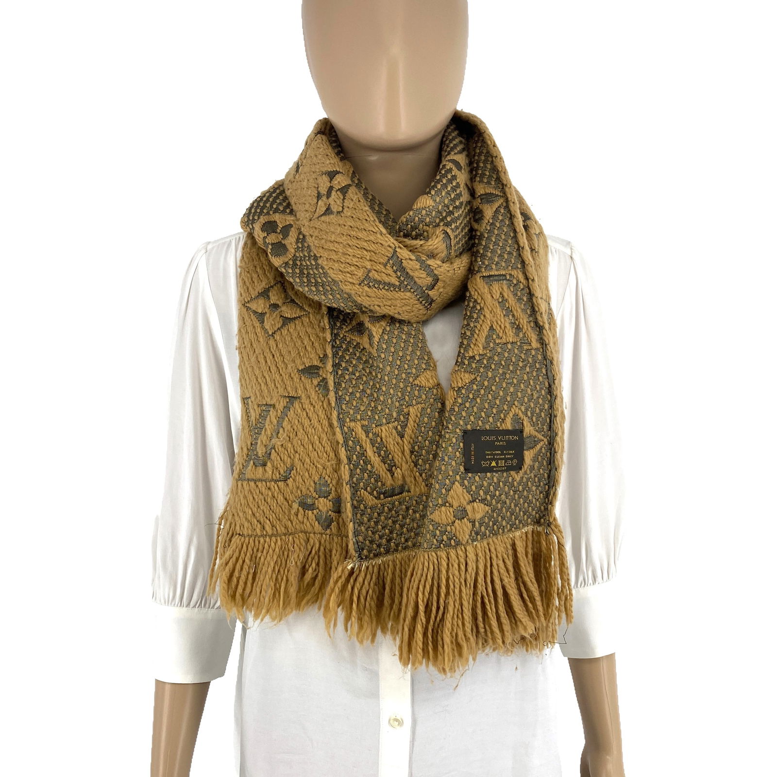 Louis Vuitton Thick Wool & Silk Blend Brown Scarf - 4