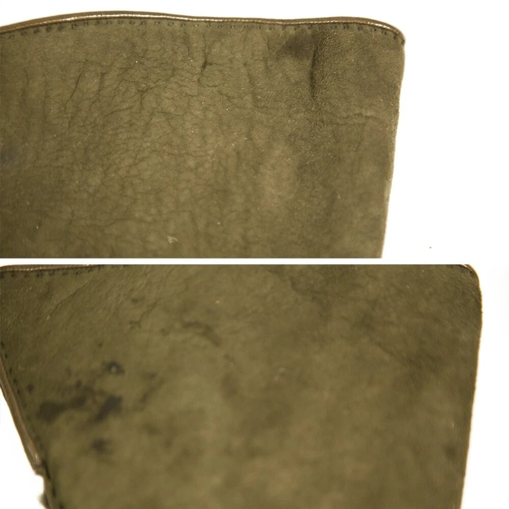 Chanel khaki green suede leather and lambskin fur gloves with CC button size 7 - 6