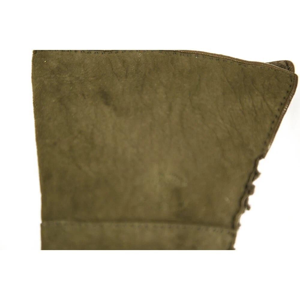 Chanel khaki green suede leather and lambskin fur gloves with CC button size 7 - 8