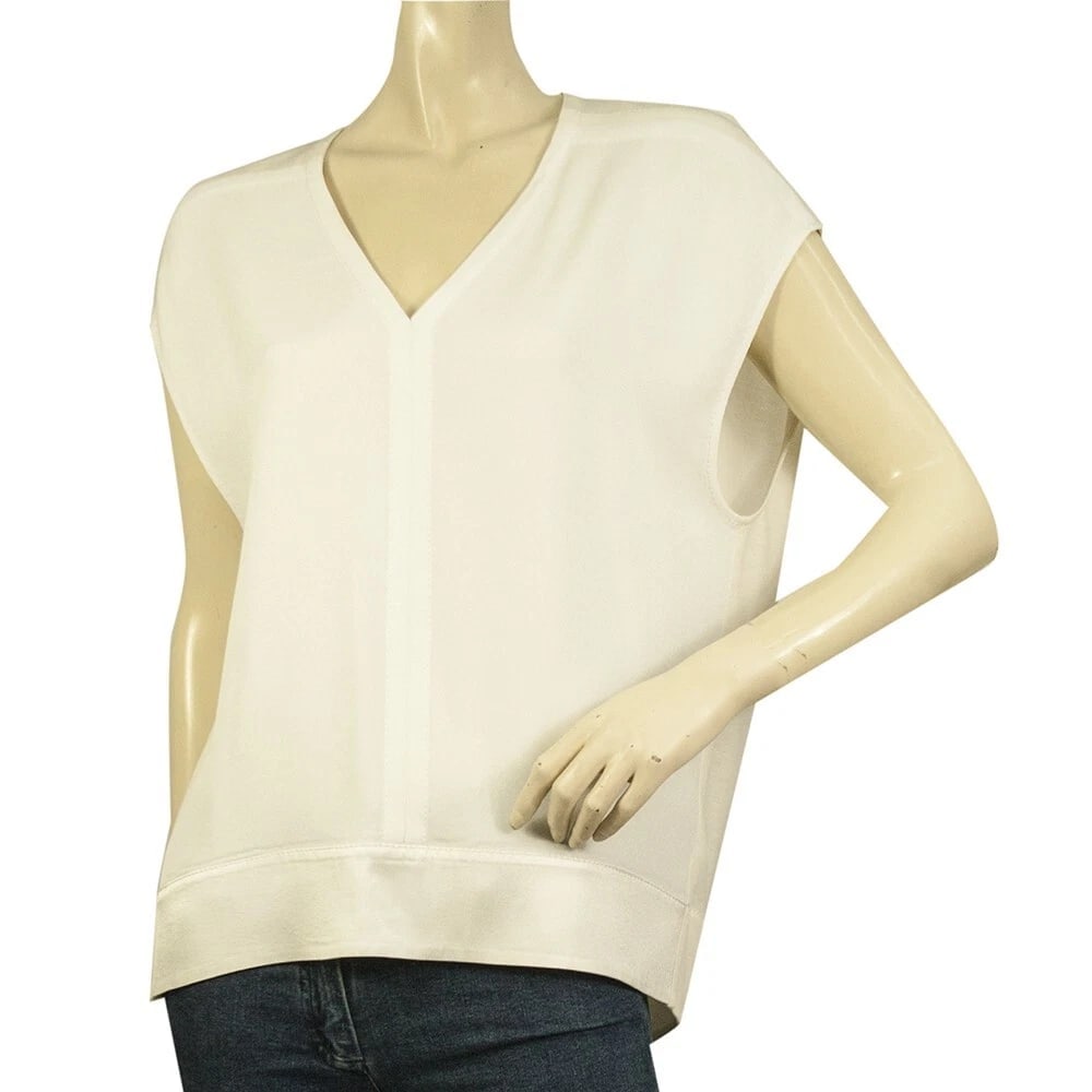 Helmut Lang White Sleeveless Longer at the Back V- Neckline Blouse Top Size S /P (1 of 6)