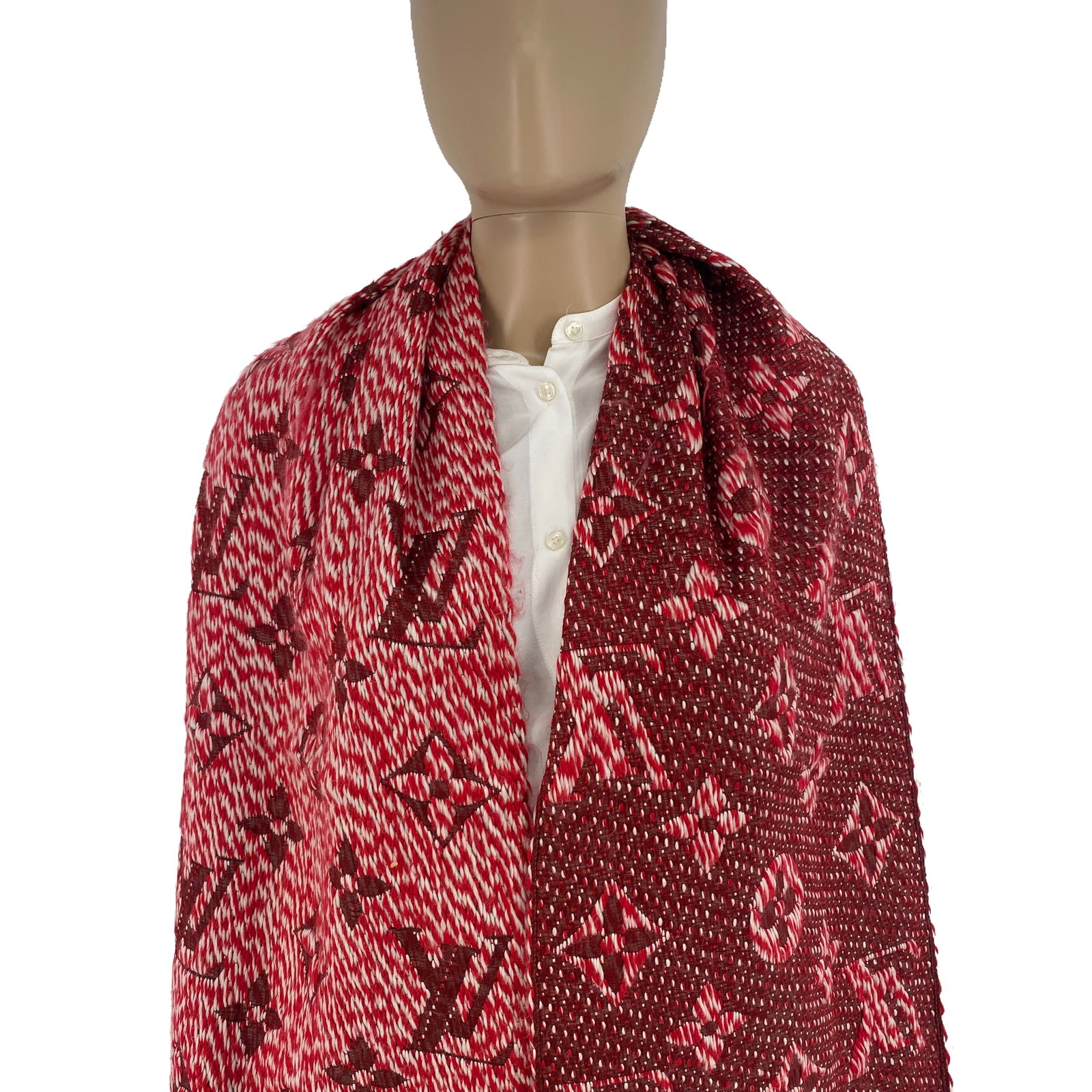 Louis Vuitton Bright Red & White Thick Wool & Silk Scarf - 2