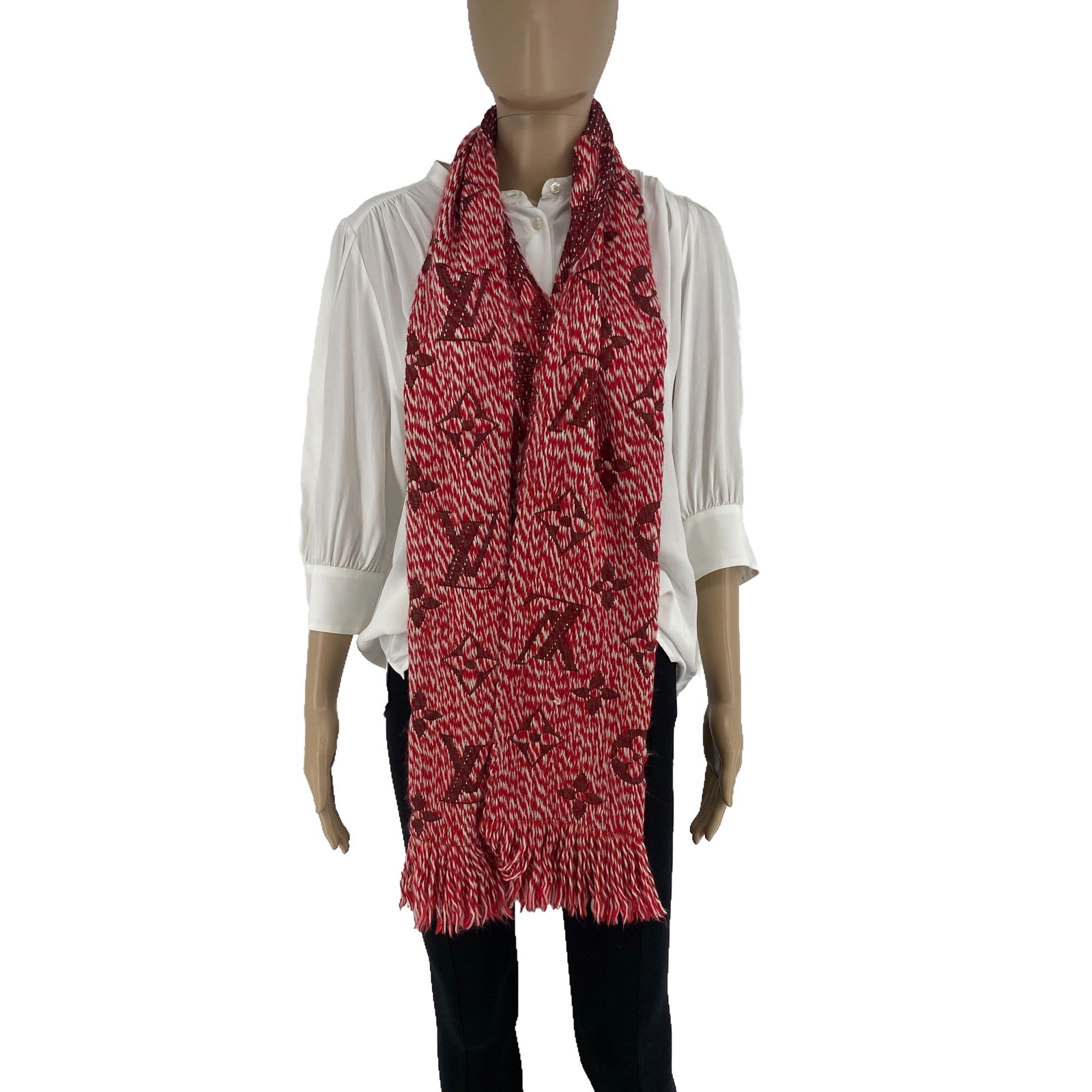 Louis Vuitton Bright Red & White Thick Wool & Silk Scarf - 4