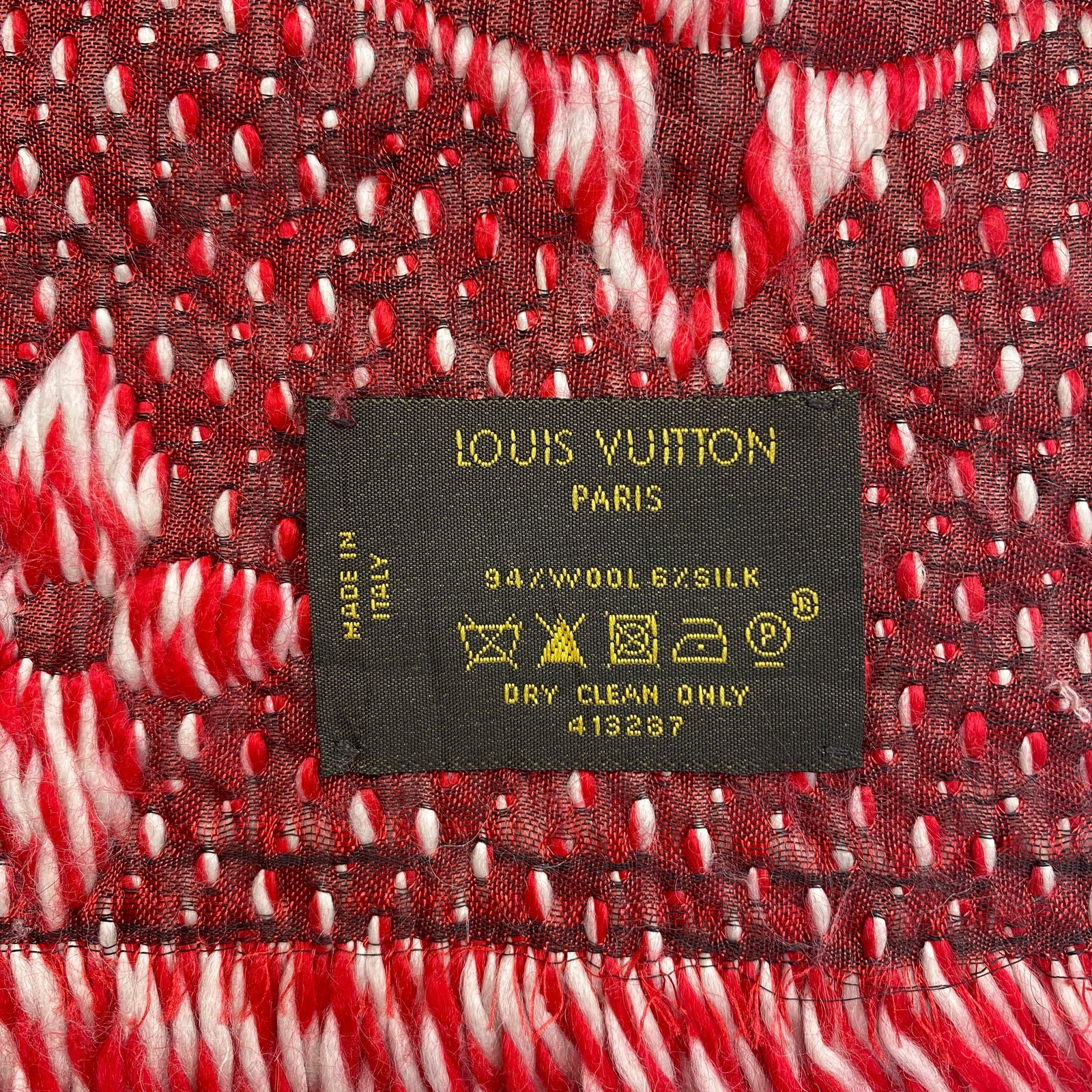 Louis Vuitton Bright Red & White Thick Wool & Silk Scarf - 7