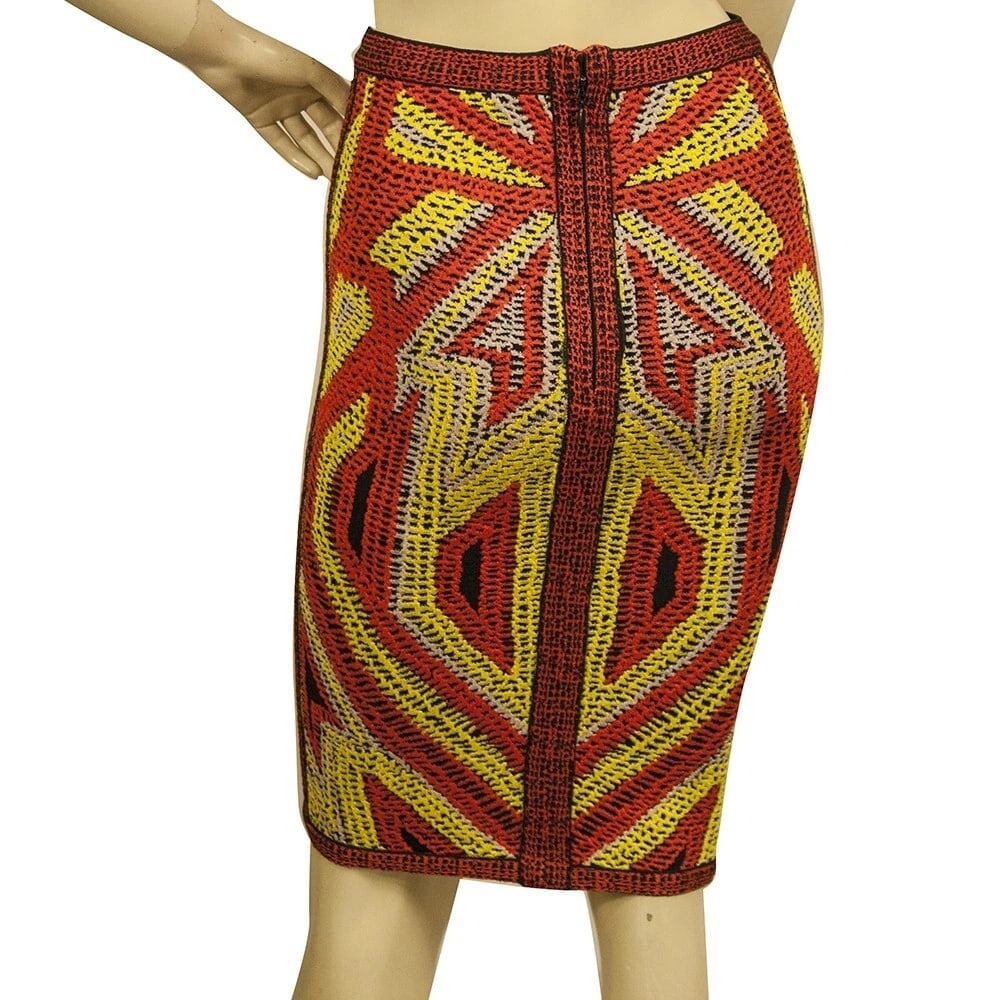 Herve Leger Ola Geometric Crochet Jacquard Pencil Skirt size XS - 2