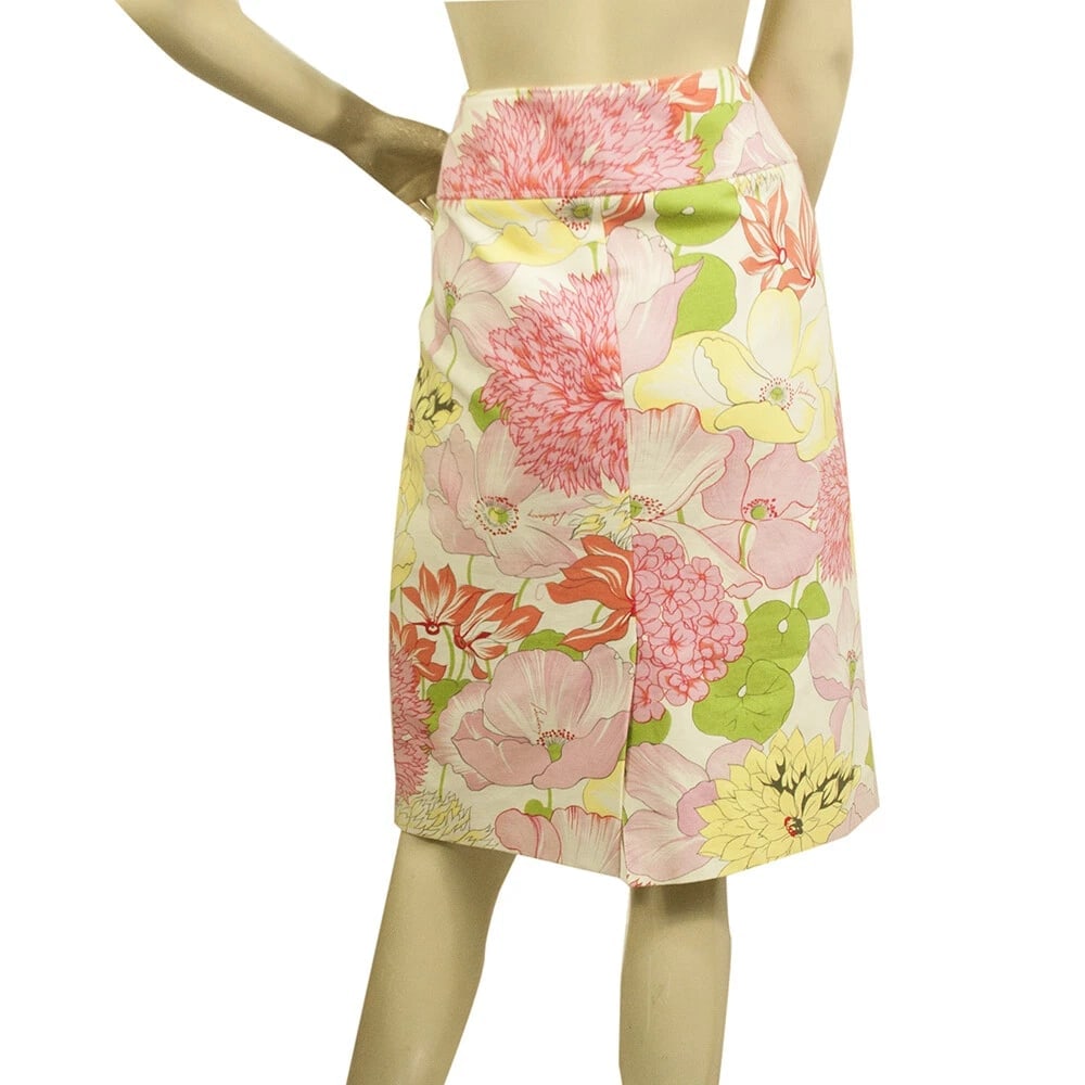 Burberry Floral Pink Flowers Cotton Knee Length Skirt size UK 10, US 8 - 2