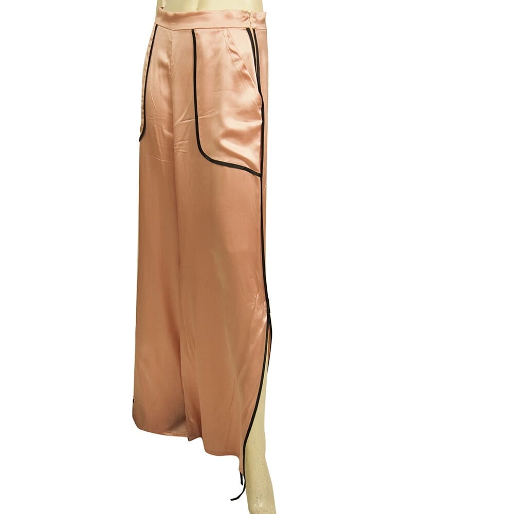 Giacobino Pink 100% Silk Wide Leg w. Slits Palazzo Trousers Pants Size 40 - 2