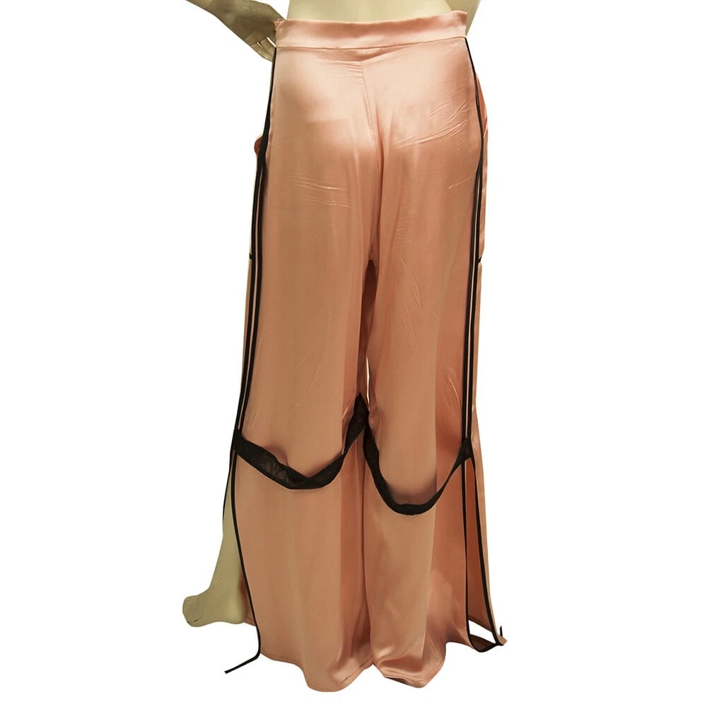 Giacobino Pink 100% Silk Wide Leg w. Slits Palazzo Trousers Pants Size 40 - 3