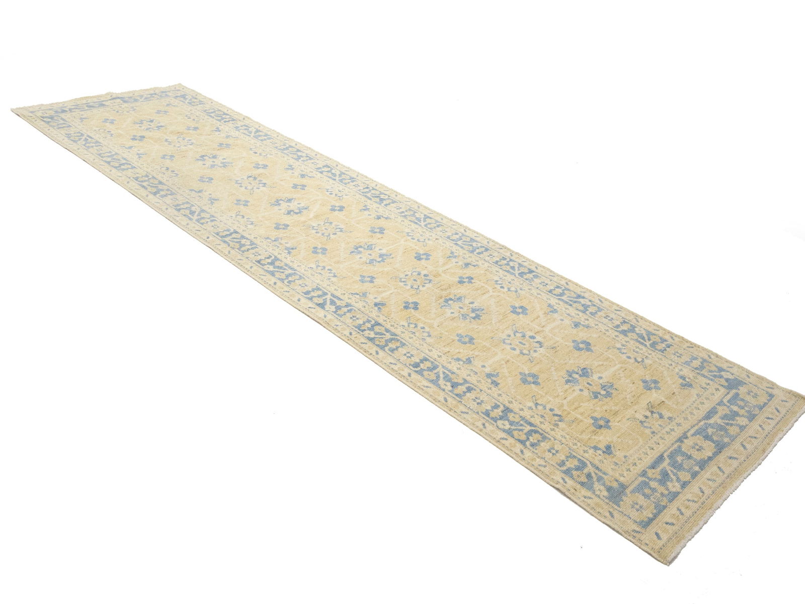 Beige Floral Khotan 3X12 Oushak Oriental Runner Rug - 3