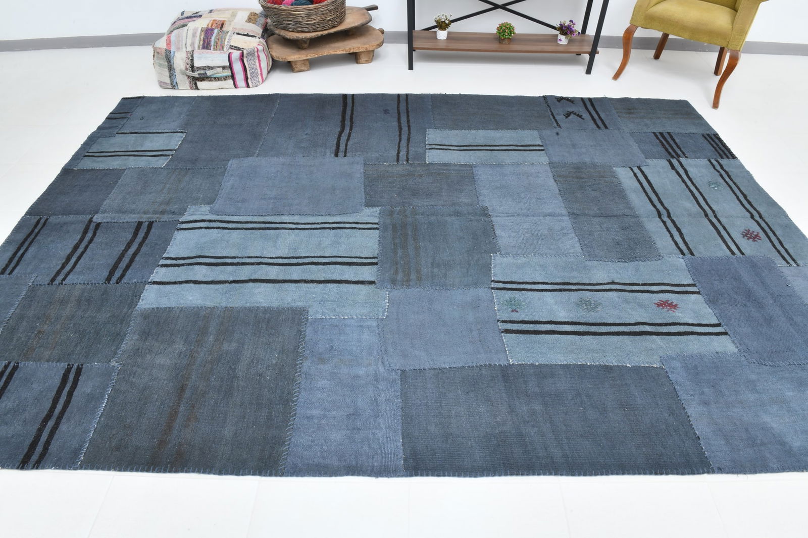 7'10'' x 11'1'' Turkish Hemp Patchwork Rug - 52434 - 6