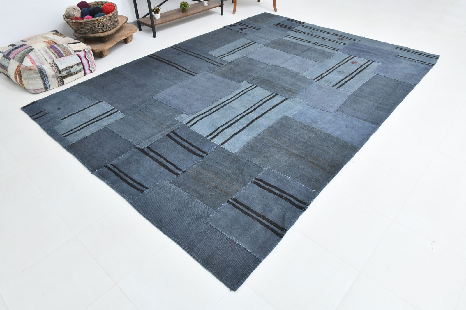 7'10'' x 11'1'' Turkish Hemp Patchwork Rug - 52434 - 7