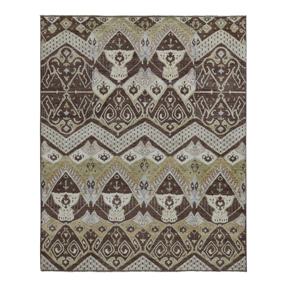 Bistre Brown, Ikat Tribal and Geometric Design, Wool, Hand Knotted Rug (1 of 12)
