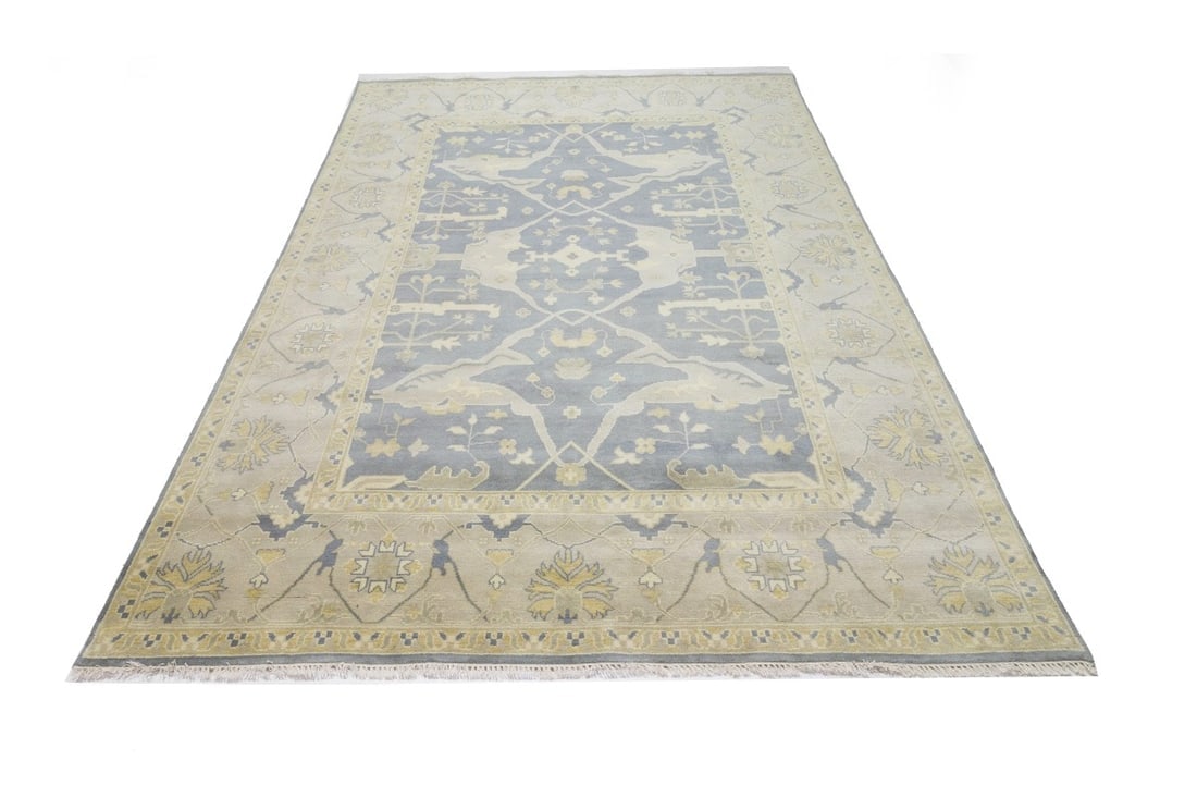 Gray Floral 10X14 Oushak Oriental Rug - 4
