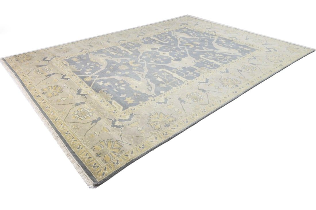 Gray Floral 10X14 Oushak Oriental Rug - 6