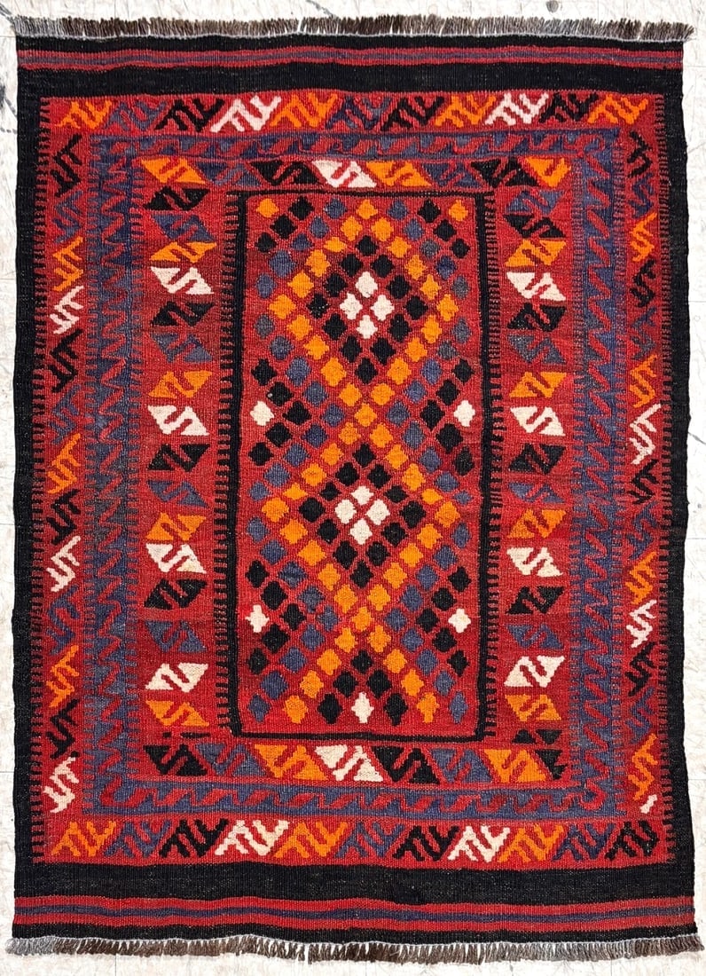 Hand-Knotted Maymana Kilim Tribal Flatweave Wool Oriental Rug 2'9" x 3'8" (1 of 5)