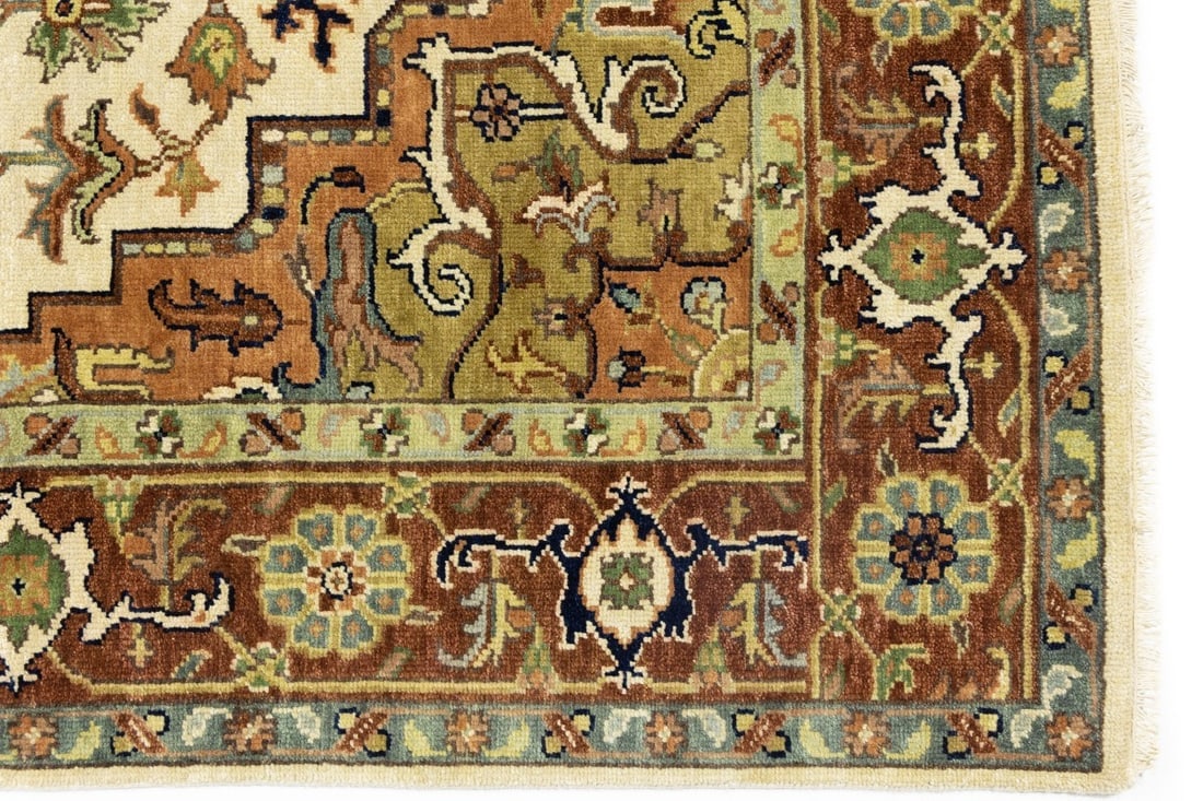 Cream Geometric 6X9 Heriz Serapi Oriental Rug - 12