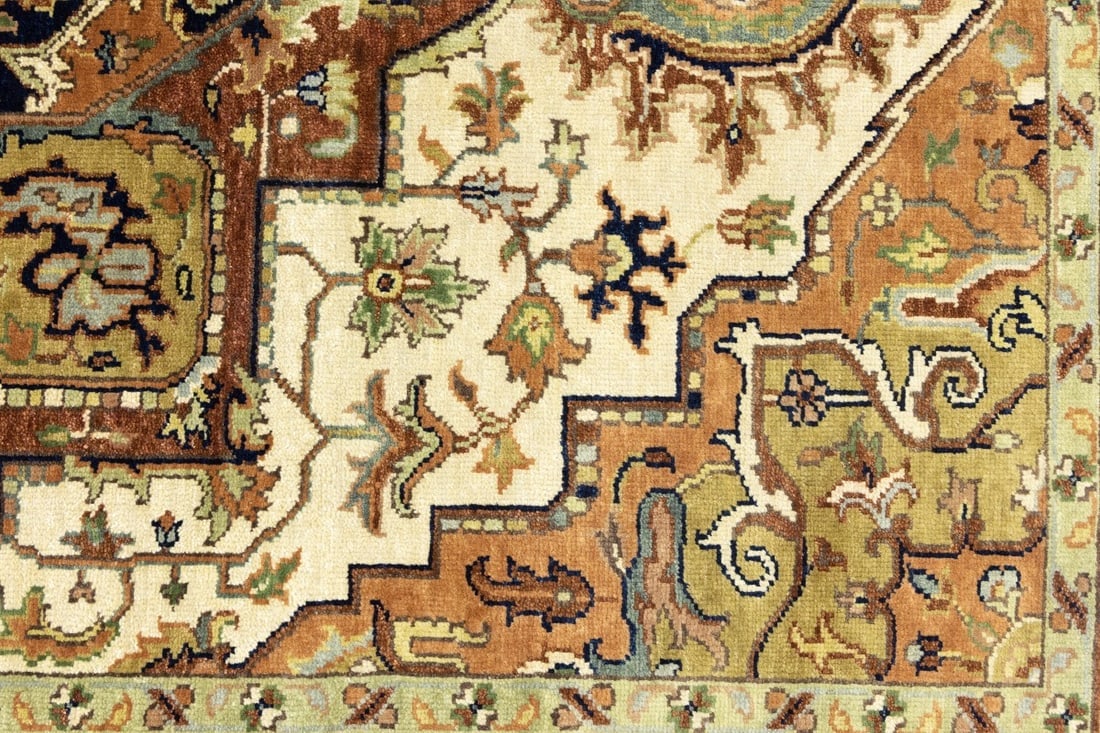 Cream Geometric 6X9 Heriz Serapi Oriental Rug - 13