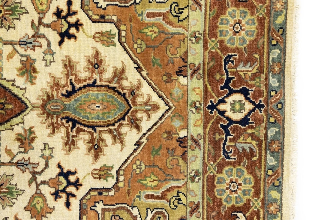 Cream Geometric 6X9 Heriz Serapi Oriental Rug - 14