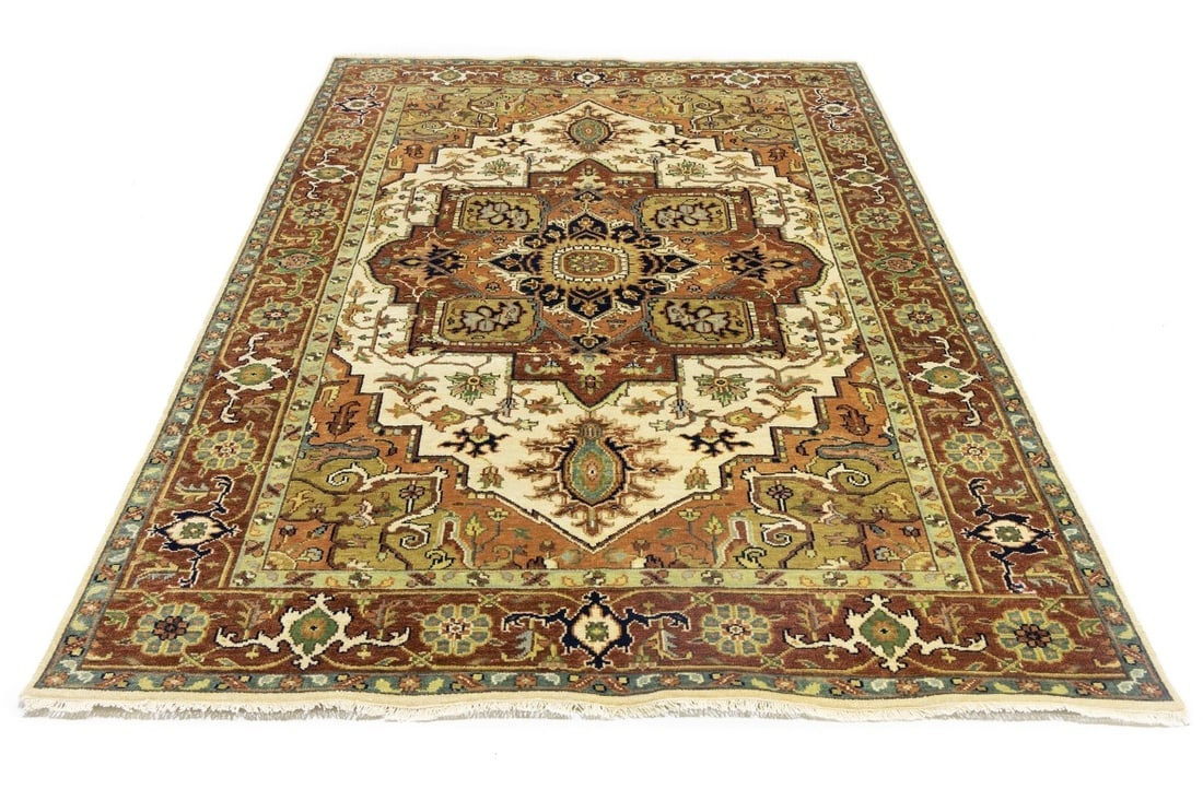 Cream Geometric 6X9 Heriz Serapi Oriental Rug - 2