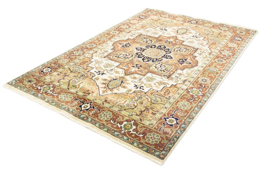 Cream Geometric 6X9 Heriz Serapi Oriental Rug - 5