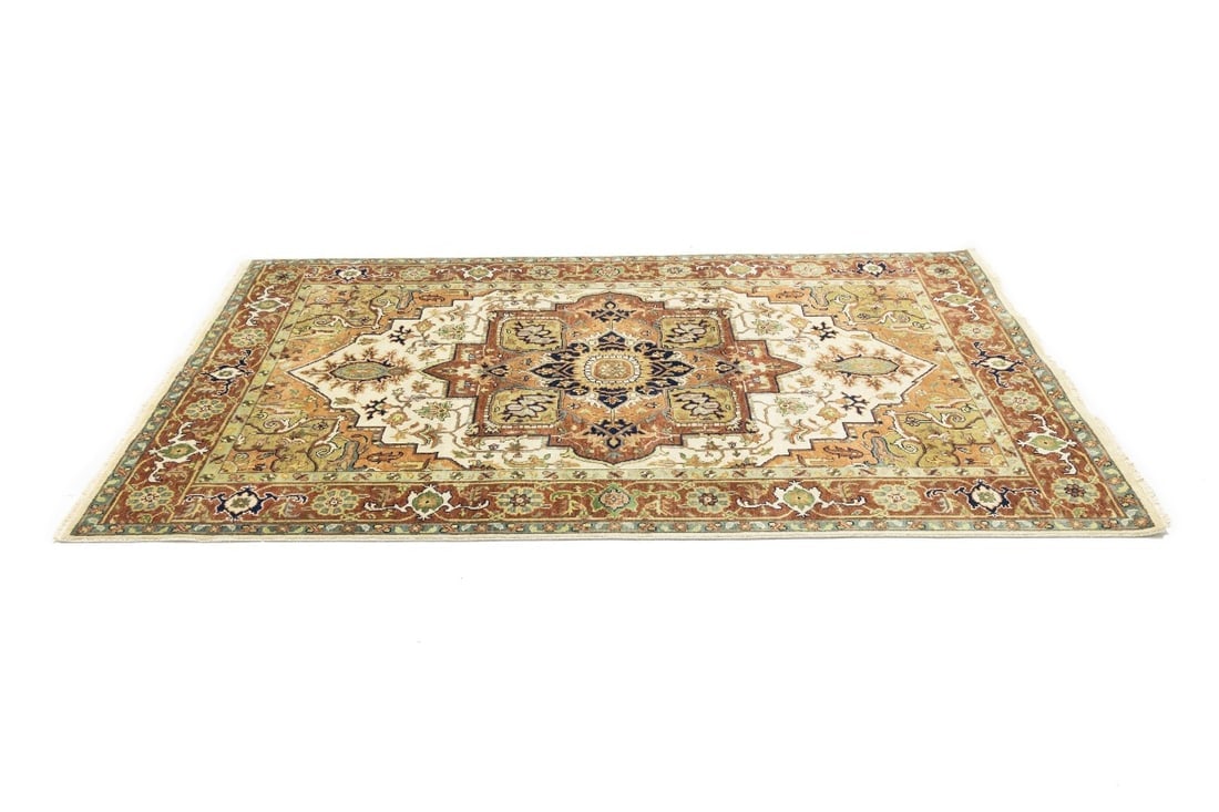 Cream Geometric 6X9 Heriz Serapi Oriental Rug - 6