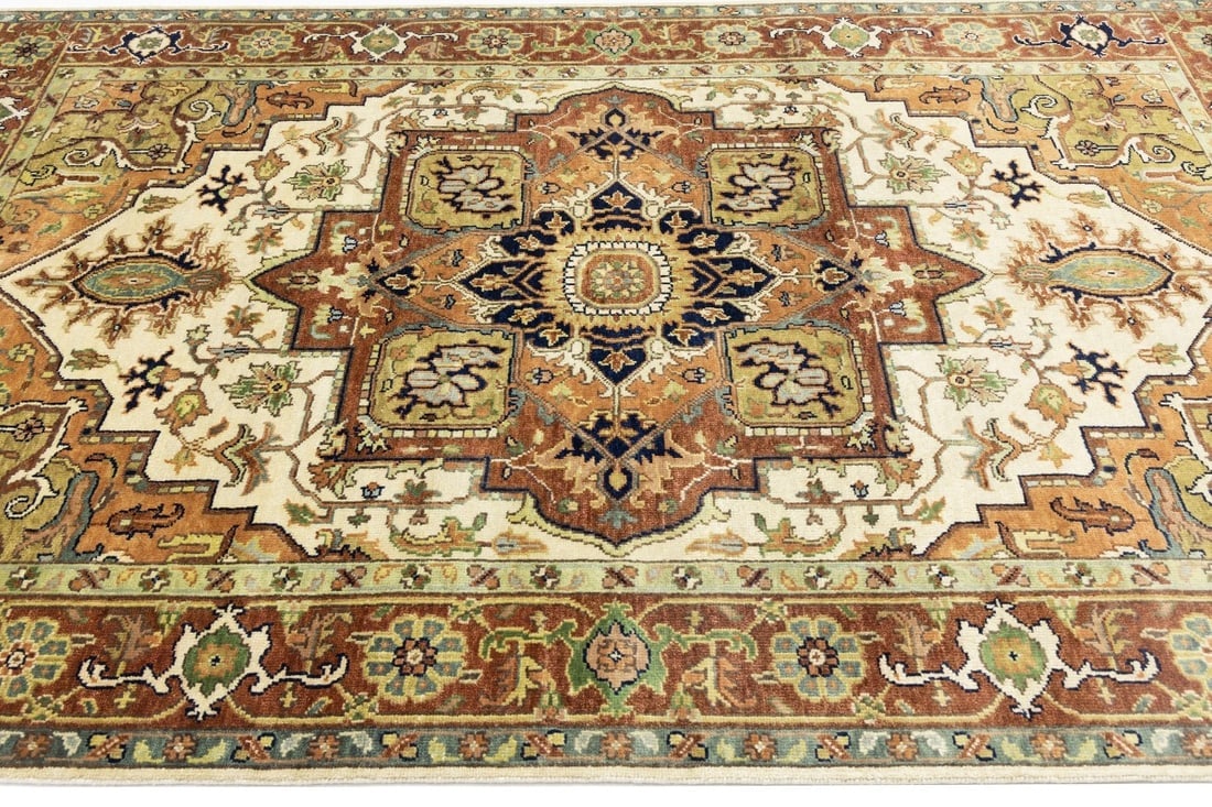 Cream Geometric 6X9 Heriz Serapi Oriental Rug - 7