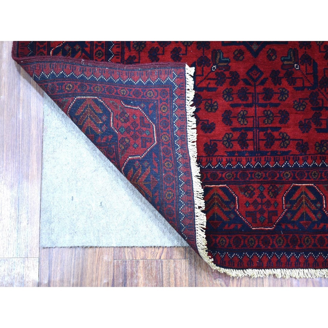 Deep and Saturated Red, Afghan Khamyab Soft Wool Hand Knotted Rug - 2