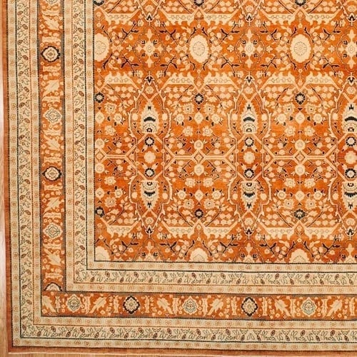 Hand Knotted Indo-Tabriz Geometric Rust Oriental Rug Wool Carpet 10'1" x 14'4" - 5