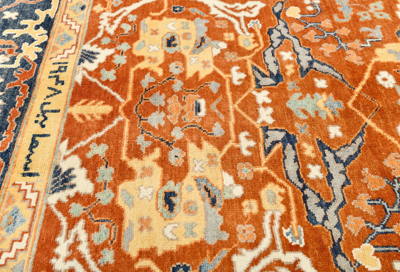 Orange Tribal 9X12 Oushak Chobi Oriental Rug - 6