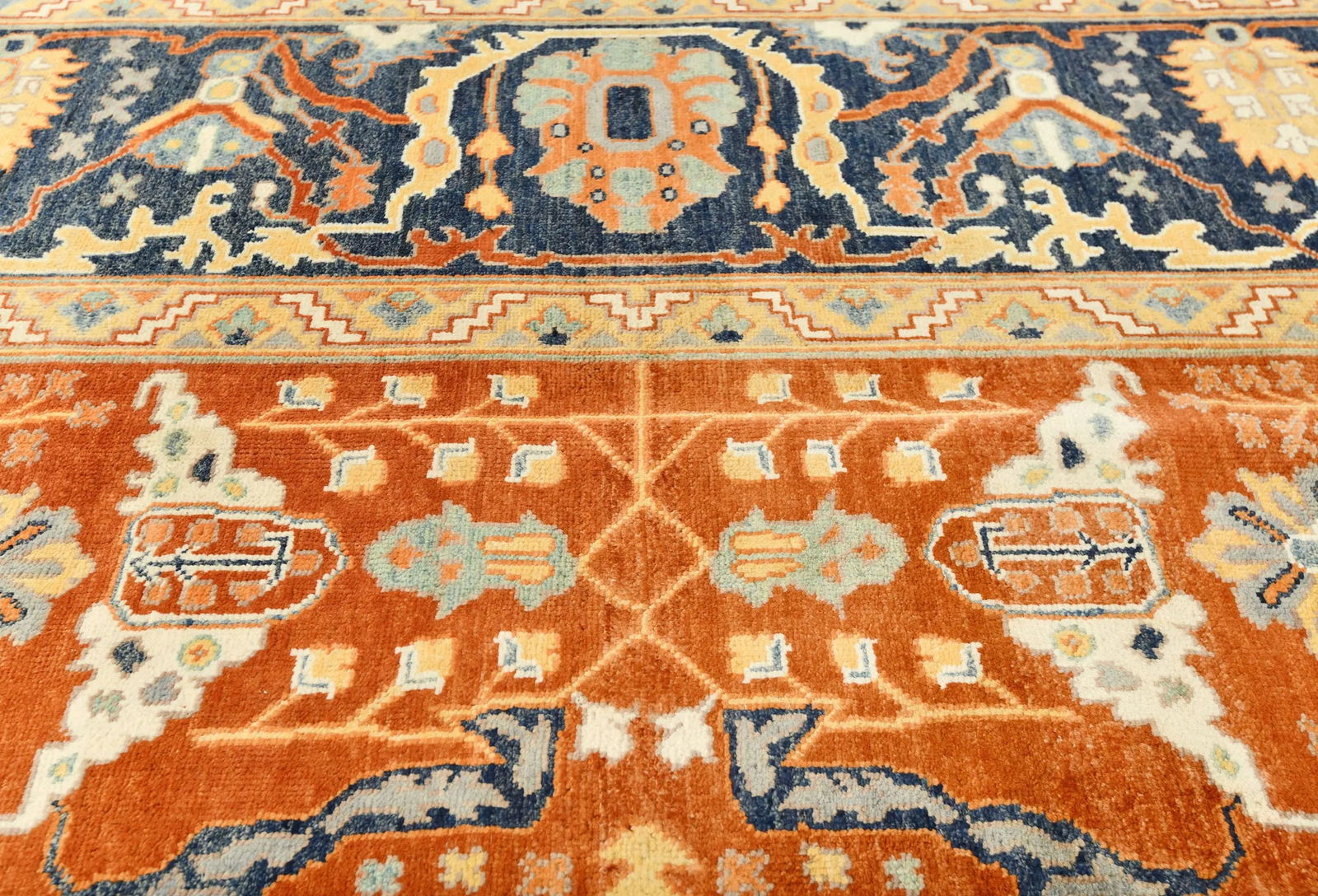 Orange Tribal 9X12 Oushak Chobi Oriental Rug - 7