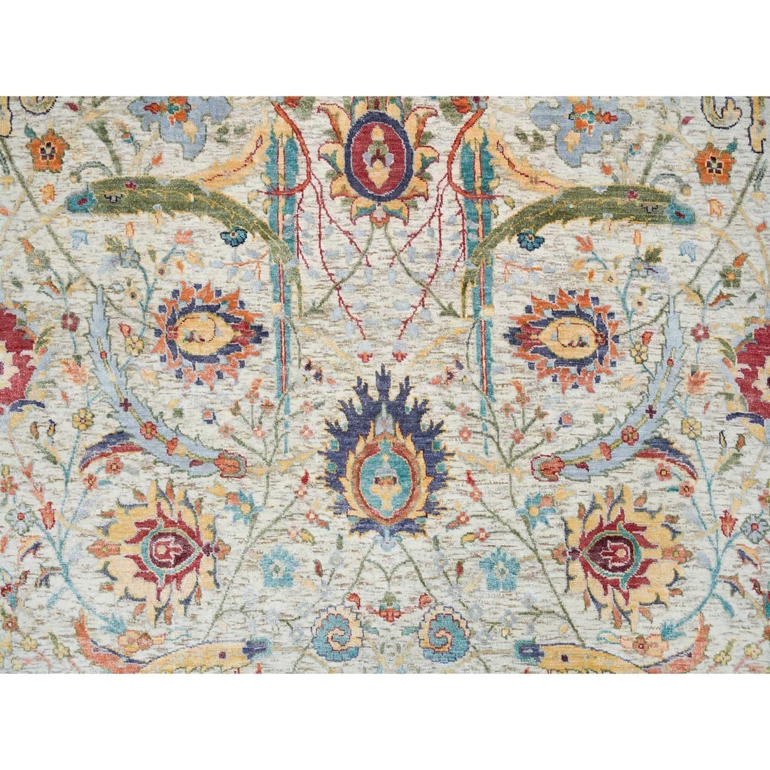 Tan,Hand Knotted Sickle Leaf Design, Silk With Textured Wool - 5