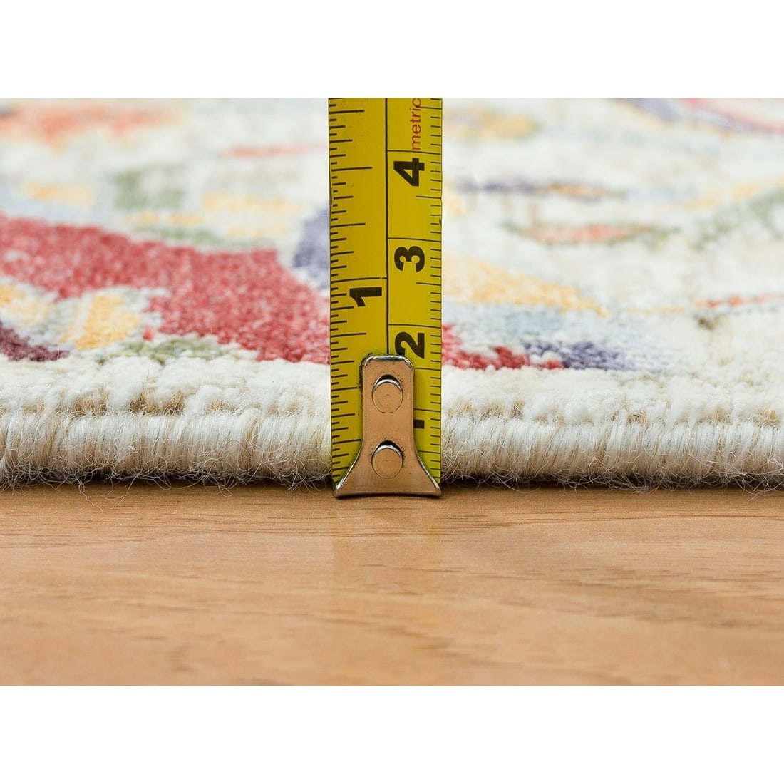 Tan,Hand Knotted Sickle Leaf Design, Silk With Textured Wool - 7