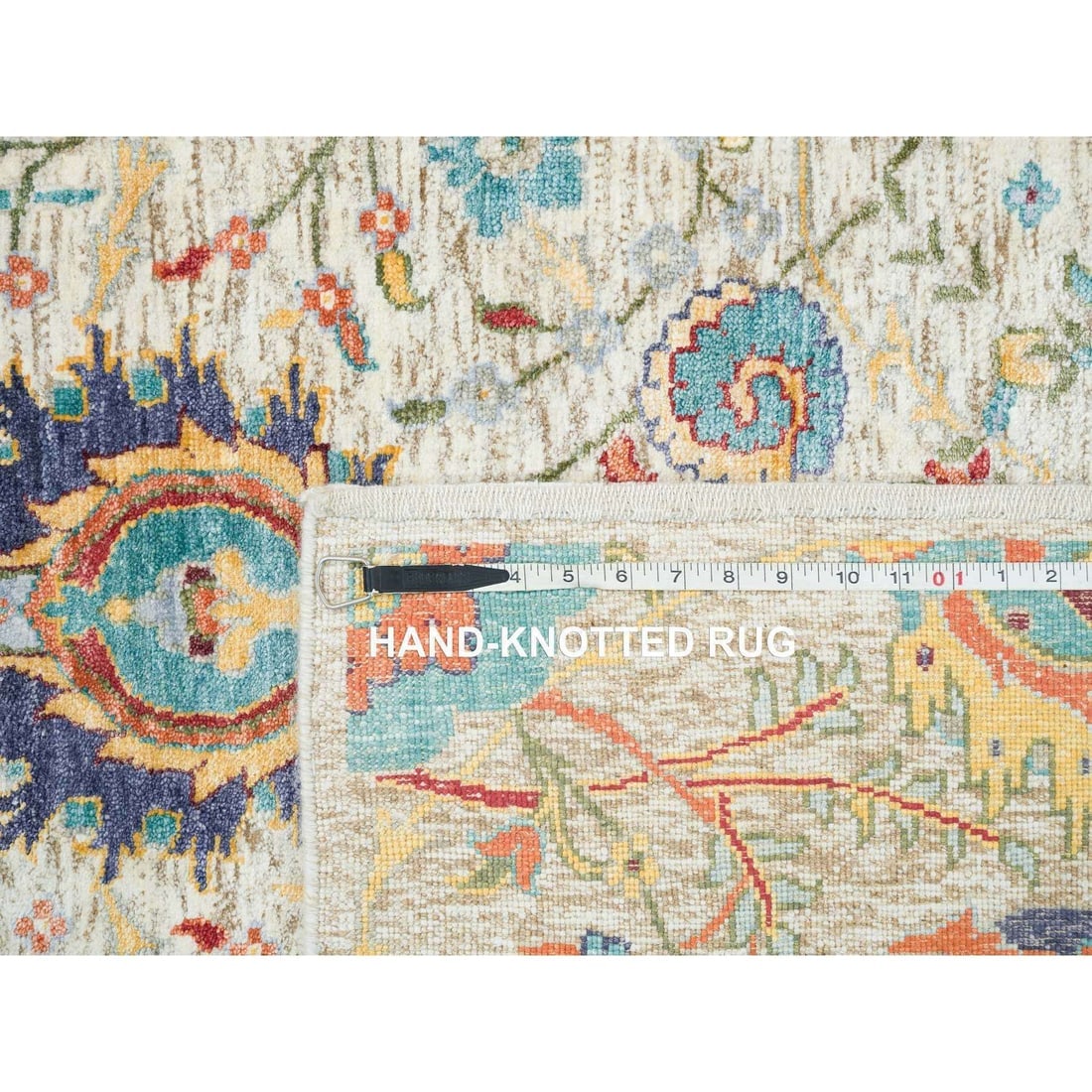 Tan,Hand Knotted Sickle Leaf Design, Silk With Textured Wool - 8