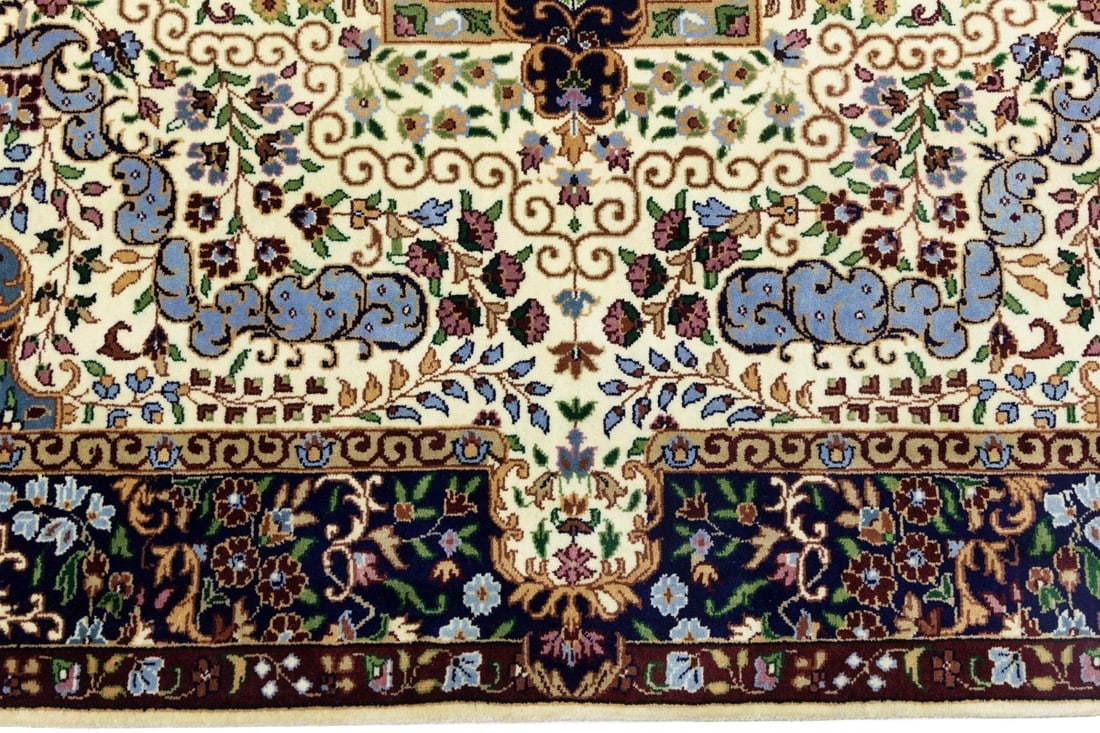 Cream & Navy Floral 5'9X7'8 Kirman Oriental Rug - 12