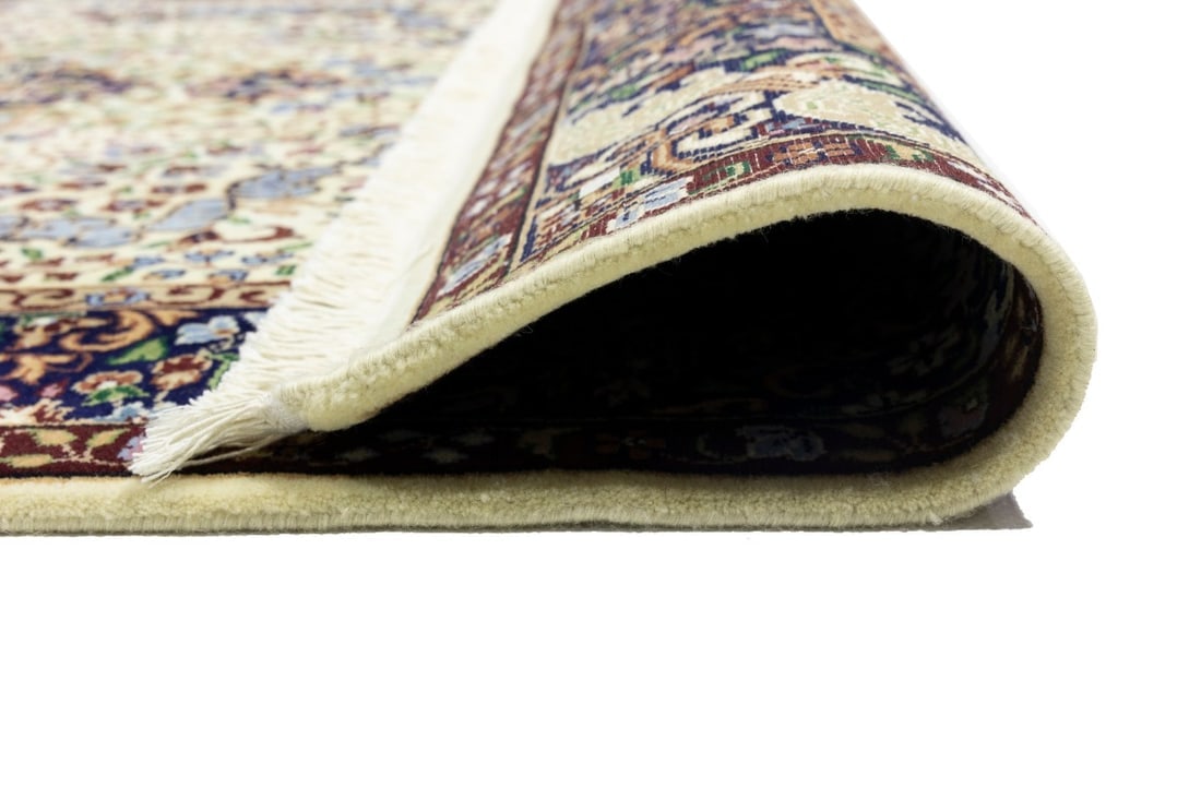 Cream & Navy Floral 5'9X7'8 Kirman Oriental Rug - 18