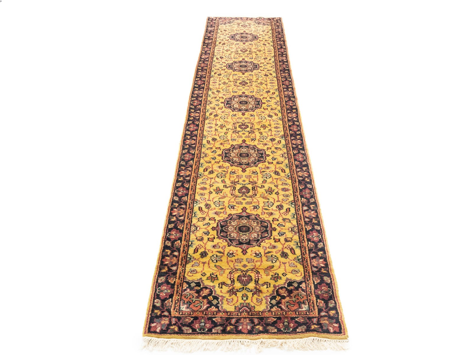 Golden Beige Floral 2'6X12 Oushak Oriental Runner Rug - 2