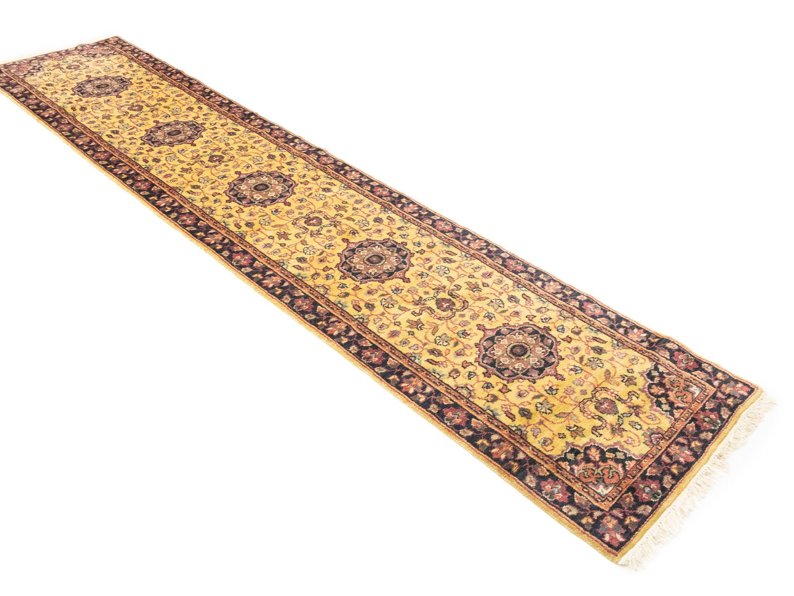 Golden Beige Floral 2'6X12 Oushak Oriental Runner Rug - 3